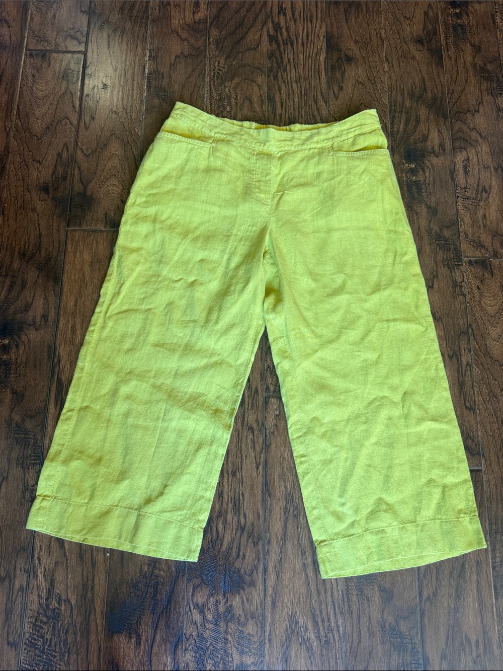 J.Jill Women's Linen Wide-Leg Crop Pants in Lime Green, size MP